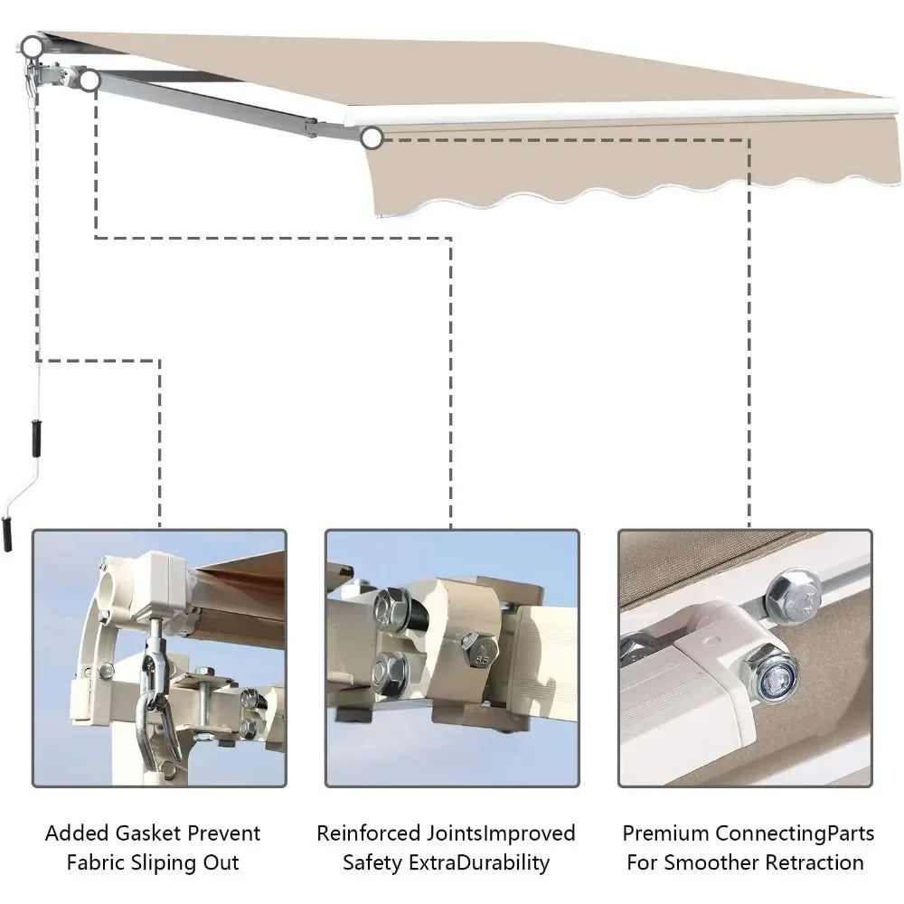13.1'x8.2' Patio Awning, Retractable Awning with Crank Handle and Waterproof Polyester