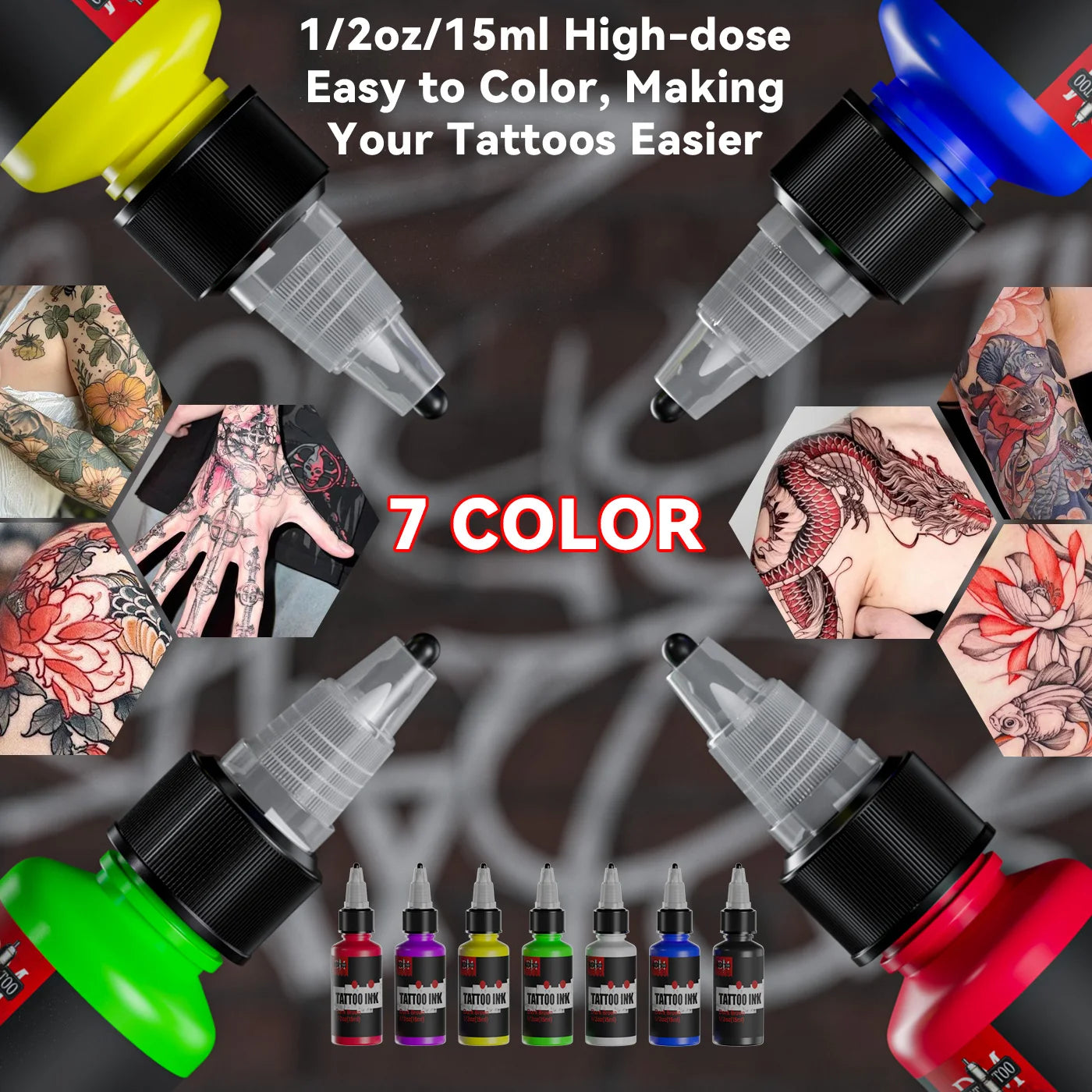 DM 15ml 7 Colors Tattoo Ink Body Art Pigment Professional Makeup Supplies Semi Permanent Tattoo Ink - TrendForce25
