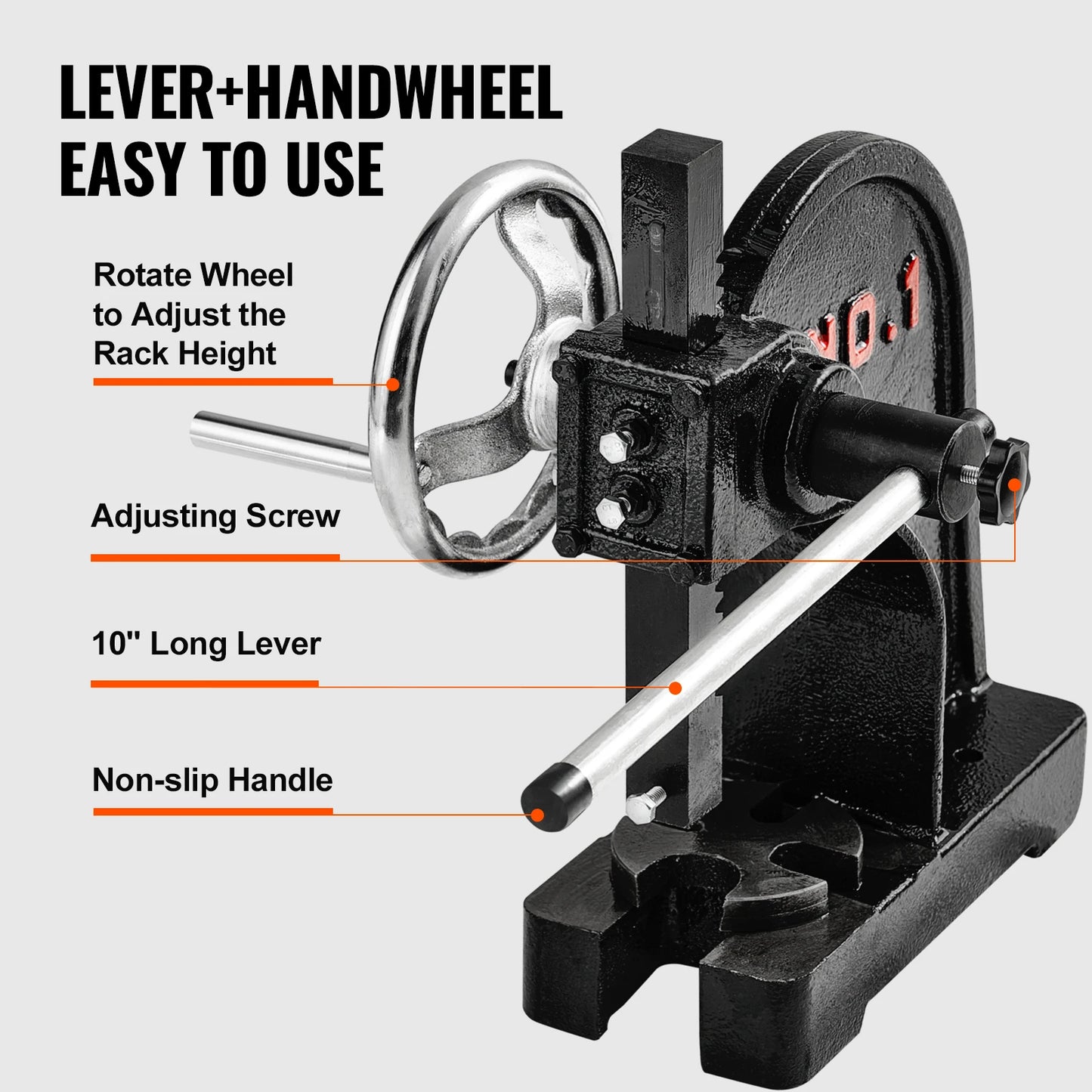 SucceBuy Heavy Duty Arbor Press 1 Ton Ratchet Leverage Arbor Press with Handwheel Manual Desktop Metal Arbor Press for Riveting