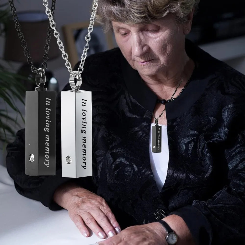 8 Pcs Urn Necklace for Ashes; Stainless Steel Cremation Jewelry for Women and Men. Cylinder Keepsake Pendants with Funnel