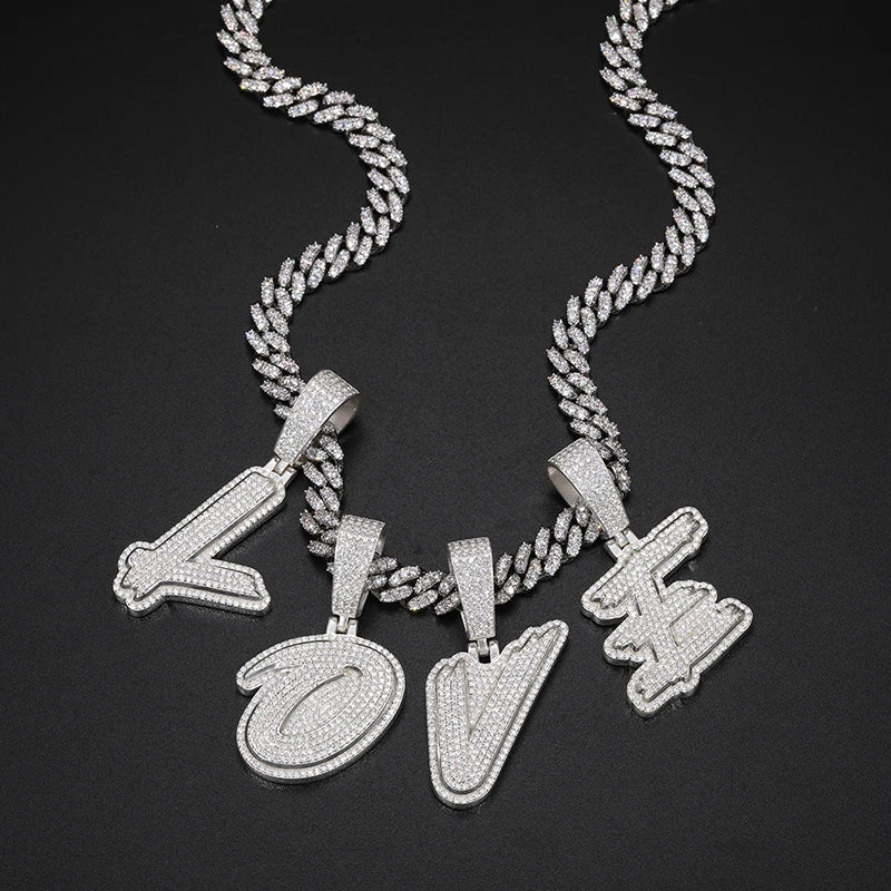 Fine New Unisex 925 Silver Pendant Letters Classic Punk Hiphop/Rock Letters Moissanite Pendant For Men Hip Hop Jewelry