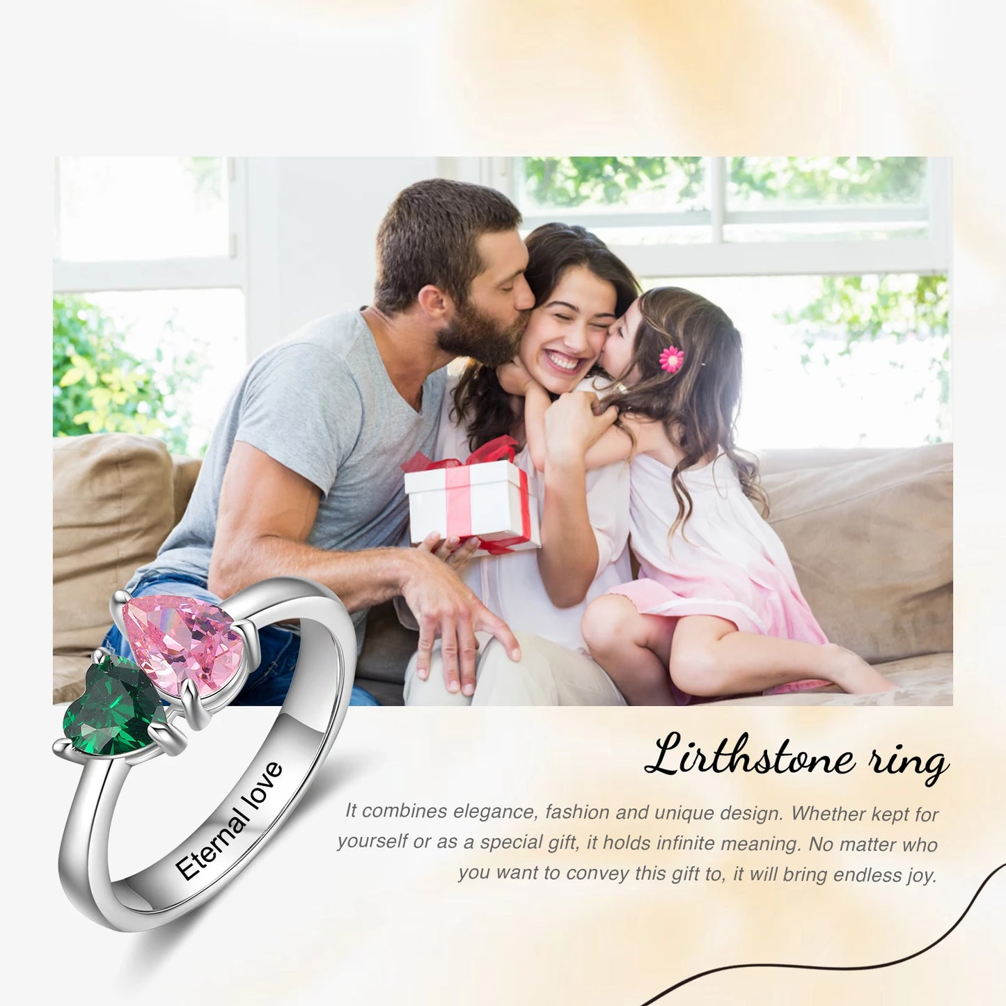 Customized Mothers Ring with Heart Birthstone Personalized Inlaid Engraved Rings for Women Engagement Promise Gift for Wife - TrendForce25