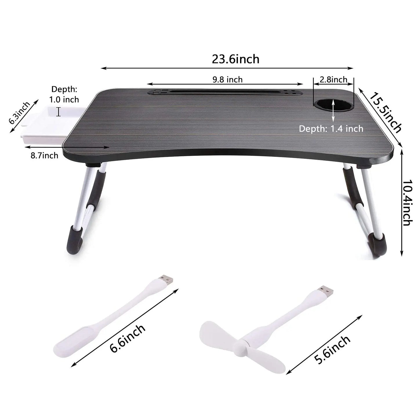 NEW 40x60cm portable folding table laptop table for office and home use with USB light, small fan, cup holder, tablet slot