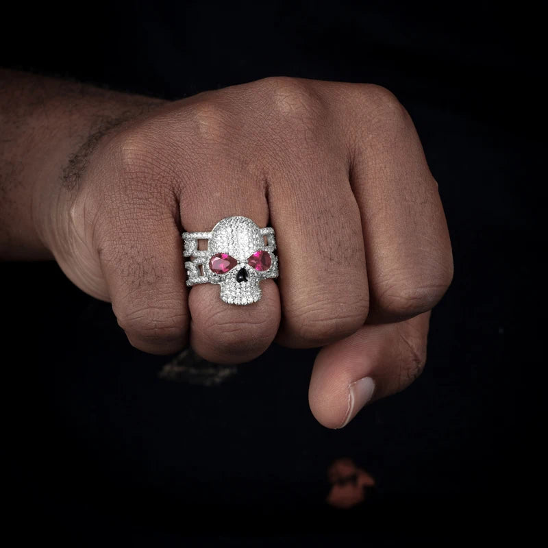 TUHE Unisex Iced Out Skull Ring S925 Silver VVS1 Moissanite For Men Hip Hop Jewelry