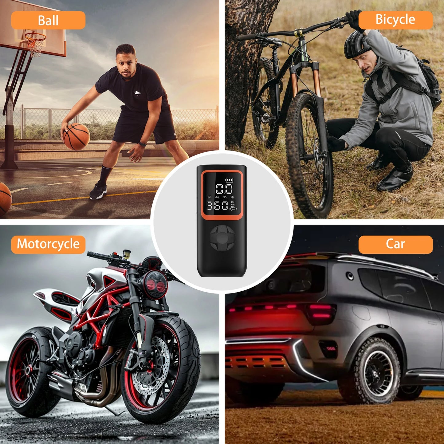 150PSI Wireless Tire Inflator Pump, Portable Air Compressor with Smart Digital Display and LED Light, for Cars Bicycles Motorc - TrendForce25