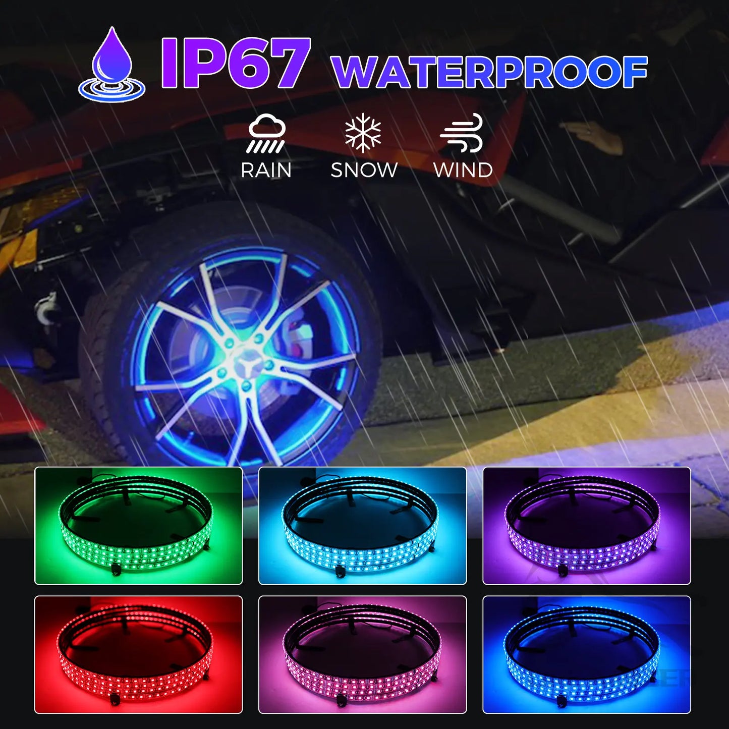 4Pcs Car Hub Light For 15.5 in Wheel Decorative Waterproof LED APP/Remote Wheel Ring Conversions Phantom Light Neon Lamp - TrendForce25
