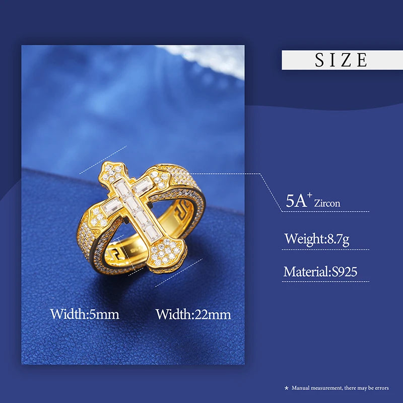 New 925 Sterling Silver Cross Baguette Moissanite Rings for Women Men Wedding Diamond Hip Hop Ring Fine Jewelry Christmas Gifts
