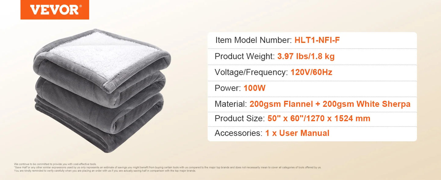 SucceBuy Heated Blanket Electric Throw 4 Sizes Soft Flannel Sherpa Heating Blanket with 3 Hours Timer Auto -off 5 Heating Levels