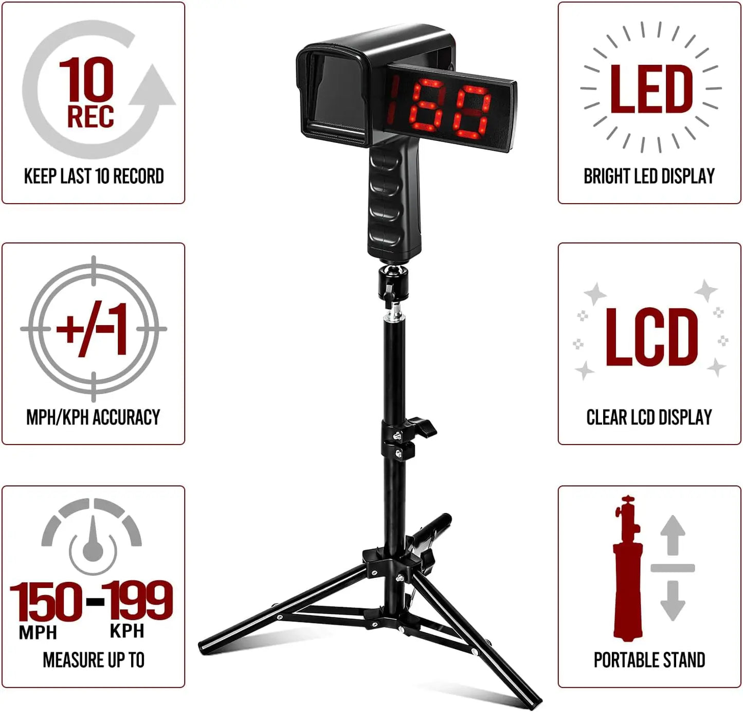 Baseball Radar Guns - Speed Sensors Baseball Speed Training Equipment with LED+LCD Larger Display, Handheld