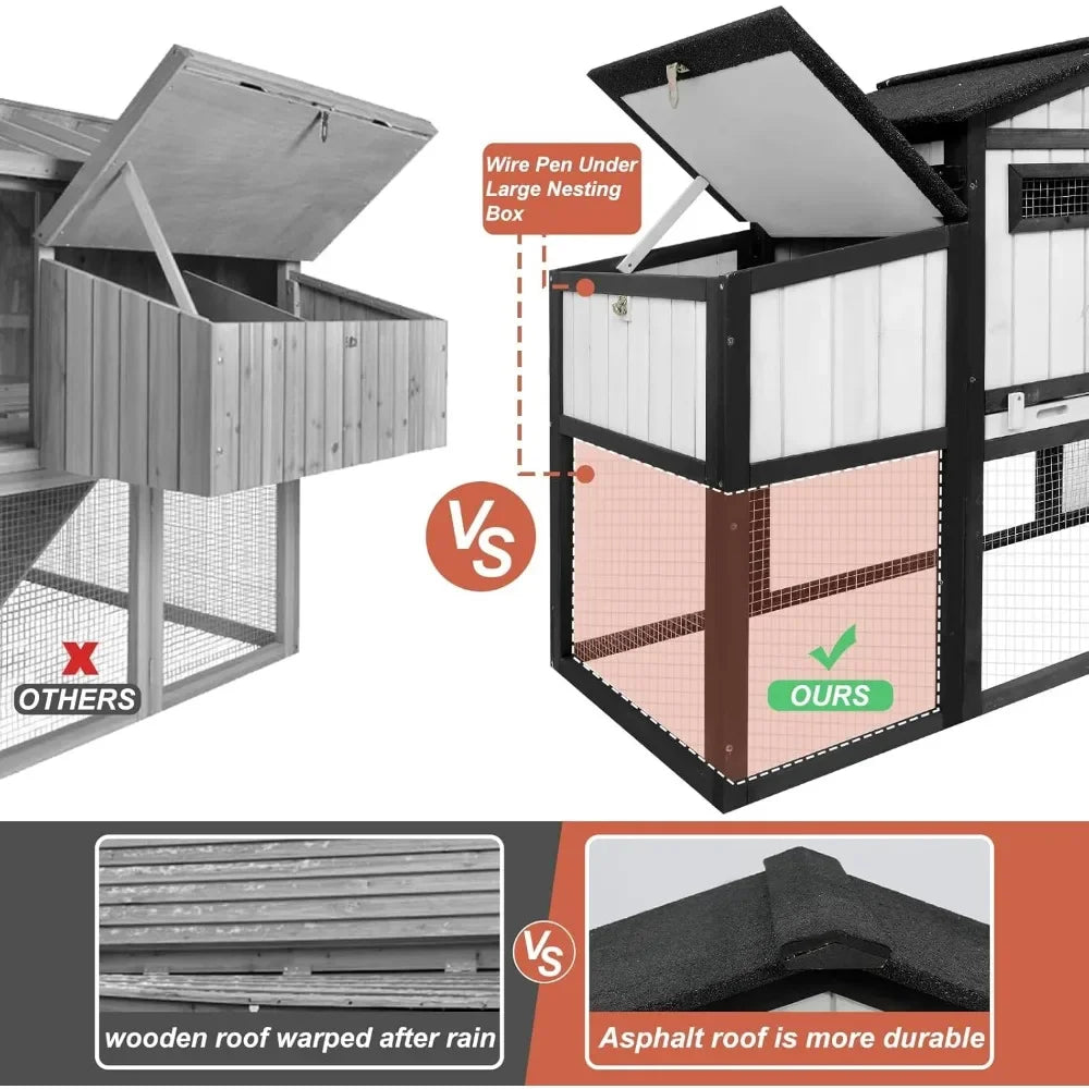 65.3" Long Chicken Coop and Hen House for 1-2 Chickens, Comes with Nesting Boxes, Trays, Perches, Combinable, Black - TrendForce25