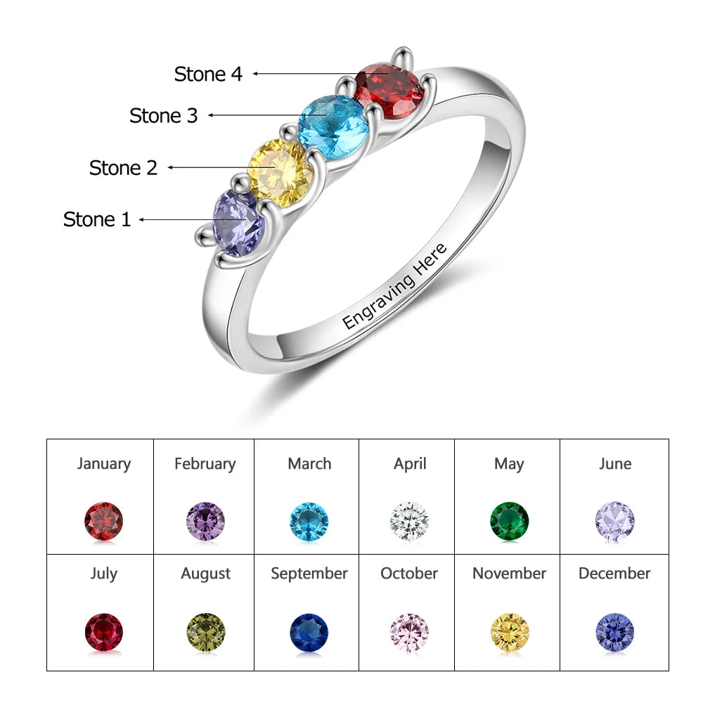 925 Sterling Silver Custom Name Rings for Women Personalized Engraving Mothers Ring with Birthstone Silver 925 Fine Jewelry Gift - TrendForce25