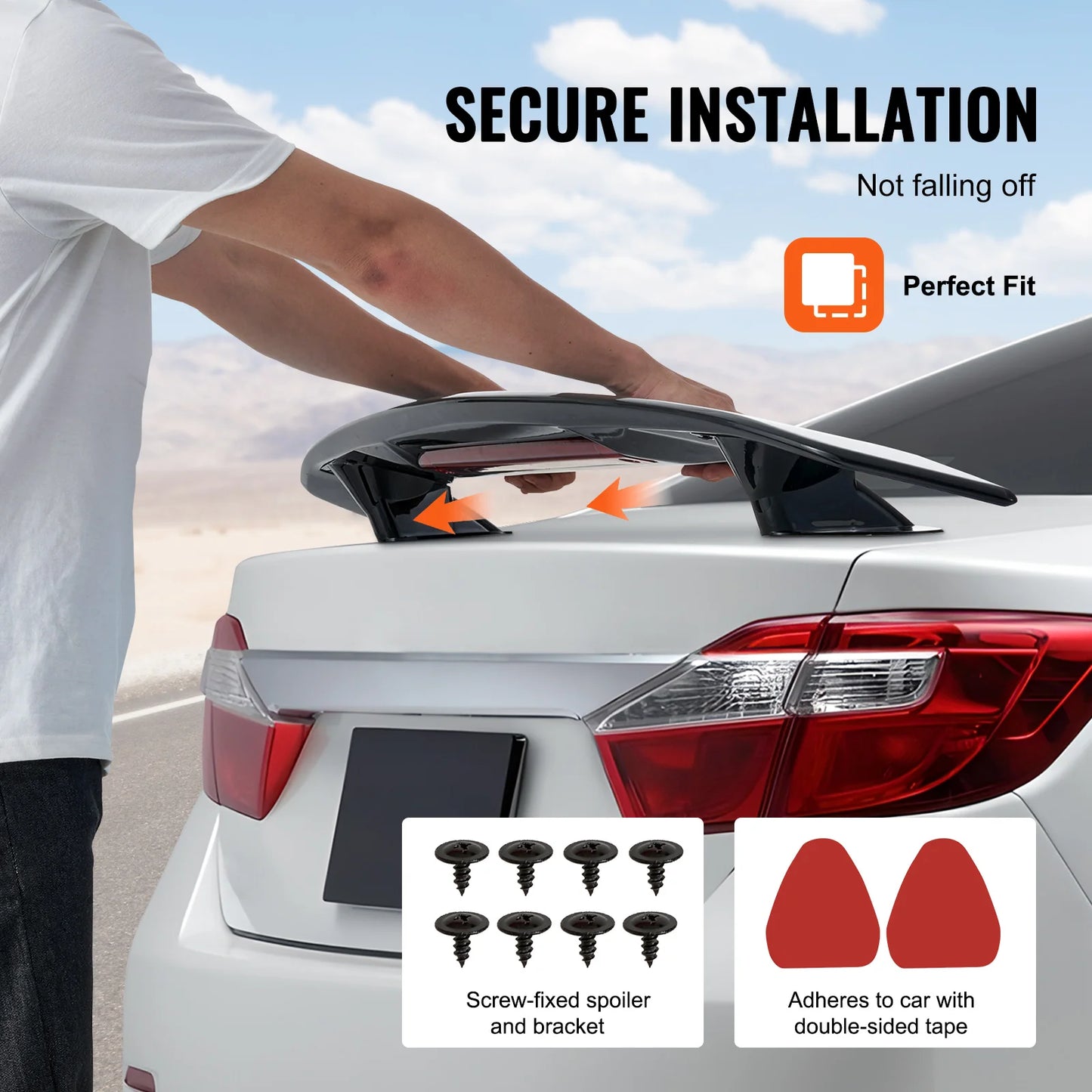 VEVOR GT Wing Car Spoiler 46.3 inch Universal Spoiler Compatible with most Sedans and Coupes High Strength ABS Material Black