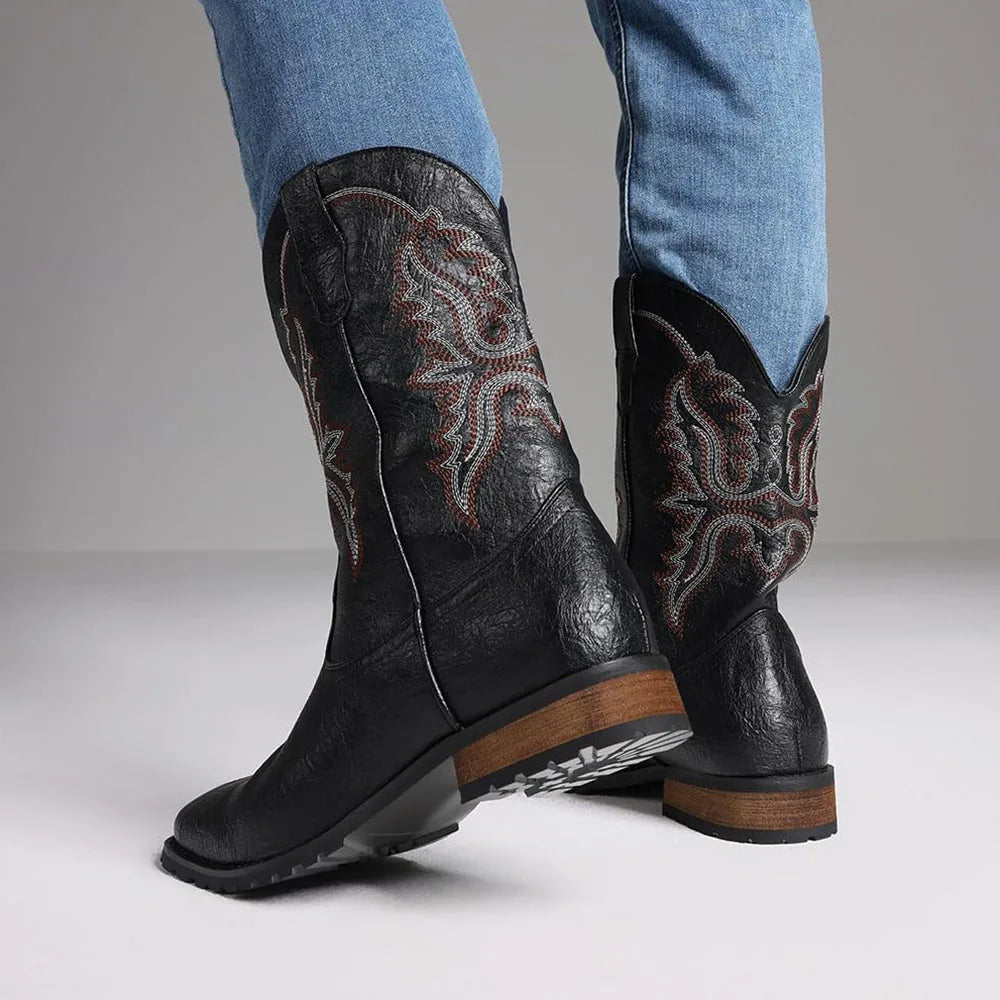 DoraTasia Plus size 12.5 New Fashion Retro Square Toe Neutral Cowboy Boots Luxury Embroidered Concise Pull-on Western Boots - TrendForce25