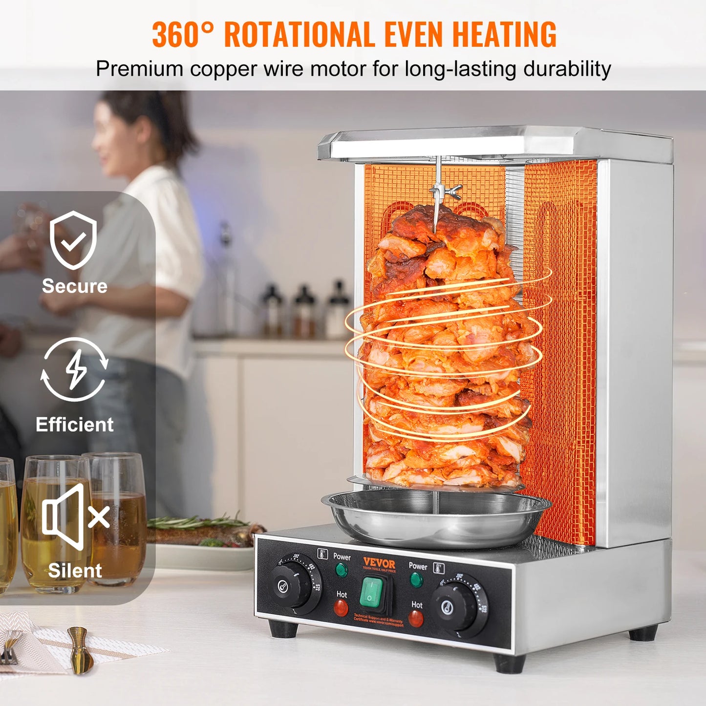 VEVOR Shawarma Grill Machine, 13lbs Chicken Shawarma Cooker Machine Electric Vertical Broiler Gyro Rotisserie Oven Doner Kebab - TrendForce25