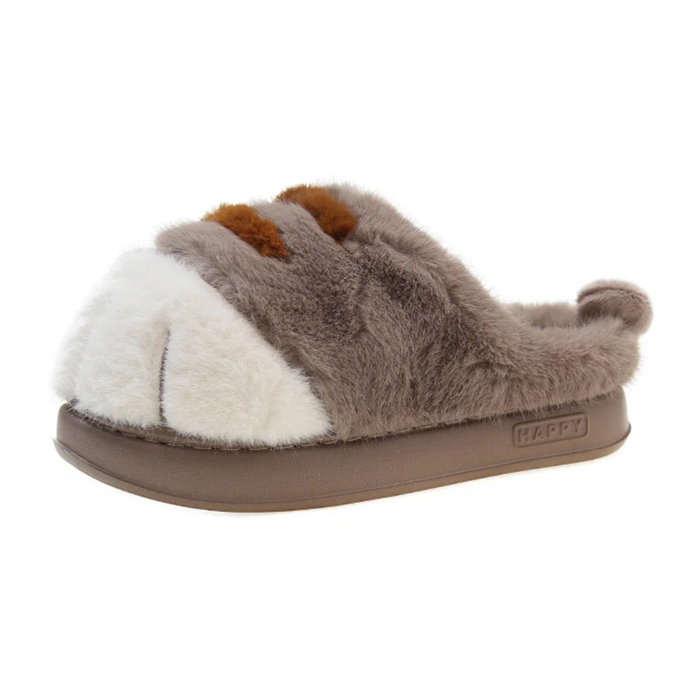 3D Cat Paw Plush Slippers Slip-on House Shoes Comfortable Furry Paw Couple Slippers Winter Soft Warm Slippers for Indoor Bedroom