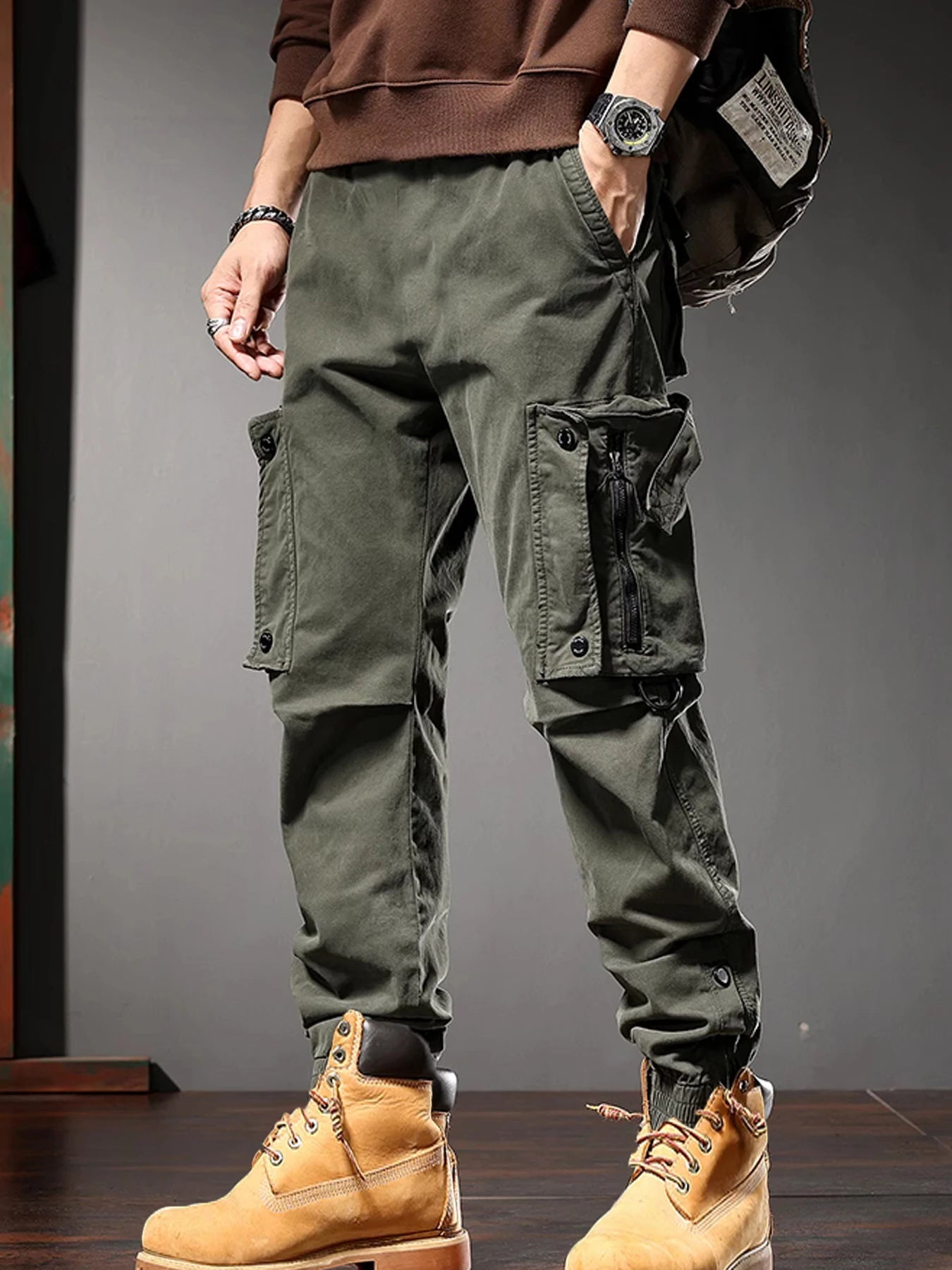 Men Cargo Jogger Pants Autumn Winter Fleece Sweatpants Mens Fleece Overalls Joggers Sweat Pocket Pants Cargo Trousers Streetwear