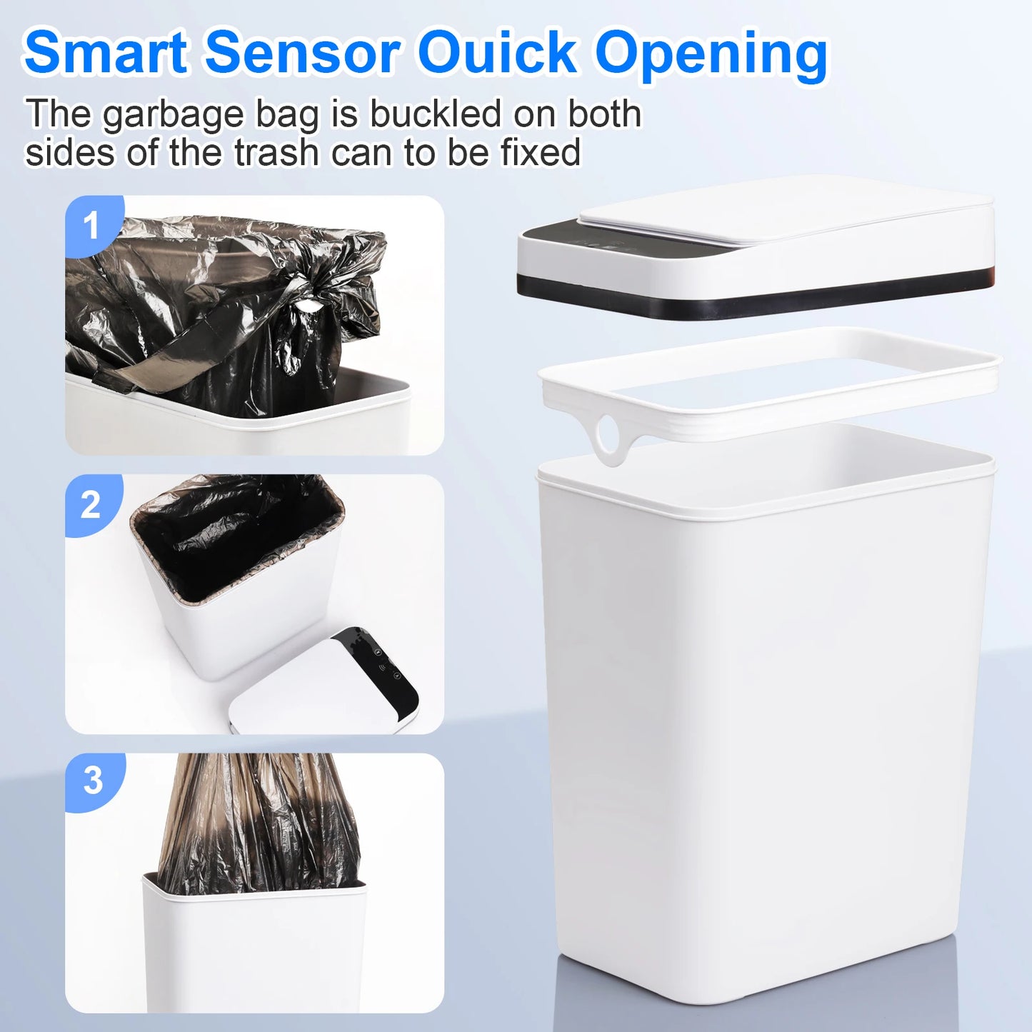 2 Pack 12L Bathroom Automatic Trash Cans Touchless Motion Sensor Slim with Lid for Bathroom Bedroom Living Room Office White - TrendForce25