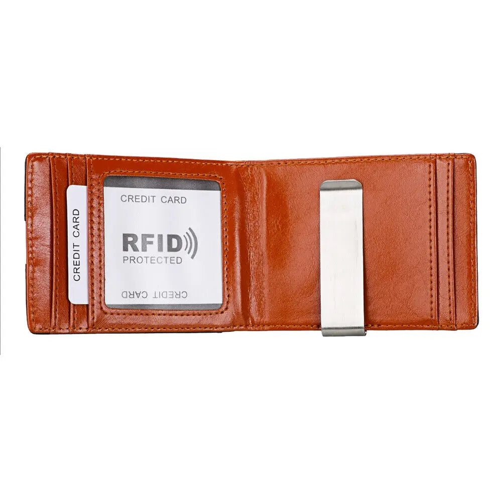 Men's Slim RFID Blocking Bifold Walle With Money Clip Credit Card Holders Minimalist Front Pocket Wallet With ID Window - TrendForce25