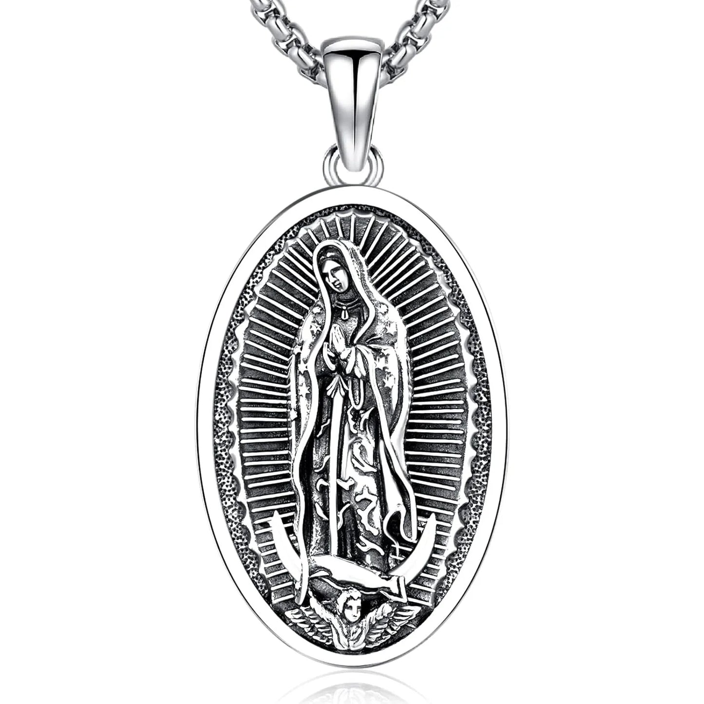 Virgin Mary Necklace 925 Sterling Silver Virgin Mary Pendant Saint Necklace Protection Amulet Jewelry for Men Women Christmas