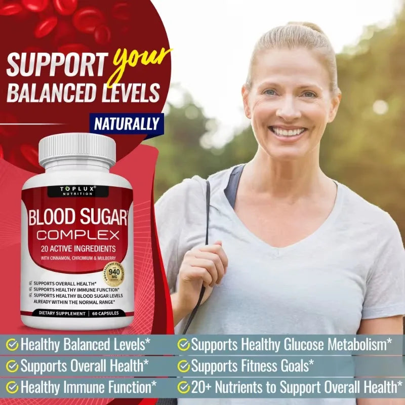 Vitamin C, Vitamin E Supplement, Blood Sugar Complex, Supports Heart Health, Overall Health and Immune System, 60 Capsules - TrendForce25