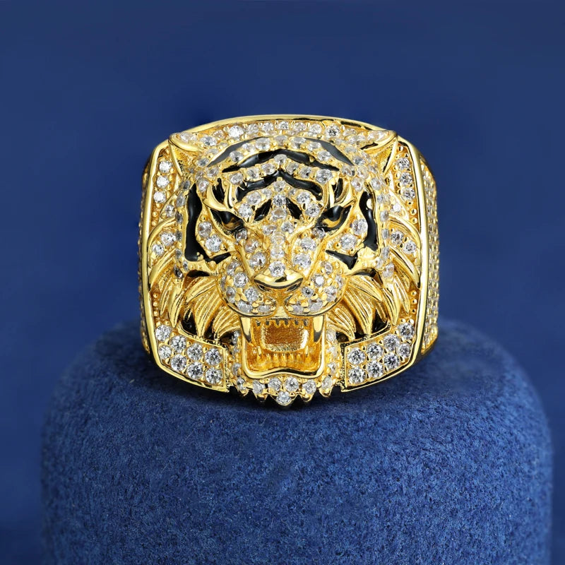 D VVS Moissanite Fierce Tiger Ring For Men 925 Sterling Silver Top Quality Exquisite Animal For Man Hip Hop Bling Jewelry Gifts