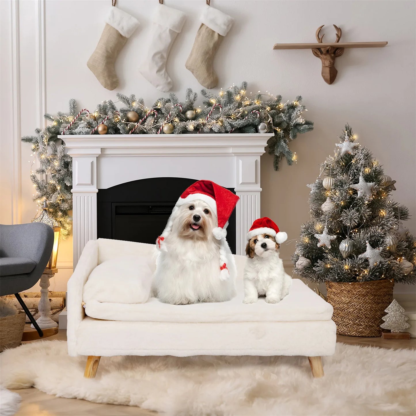 Elevated Pet Bed,Nordic Pet Stool Bed with Cozy Pad Waterproof,Pet Sofa Bed with Sturdy Wood Legs for Small Dog Kitten - TrendForce25