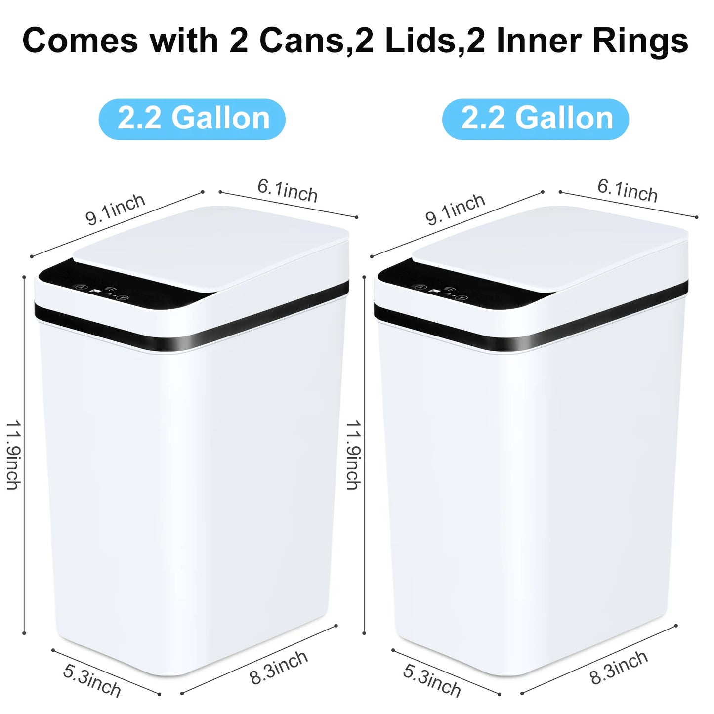 2 Pack 12L Bathroom Automatic Trash Cans Touchless Motion Sensor Slim with Lid for Bathroom Bedroom Living Room Office White - TrendForce25