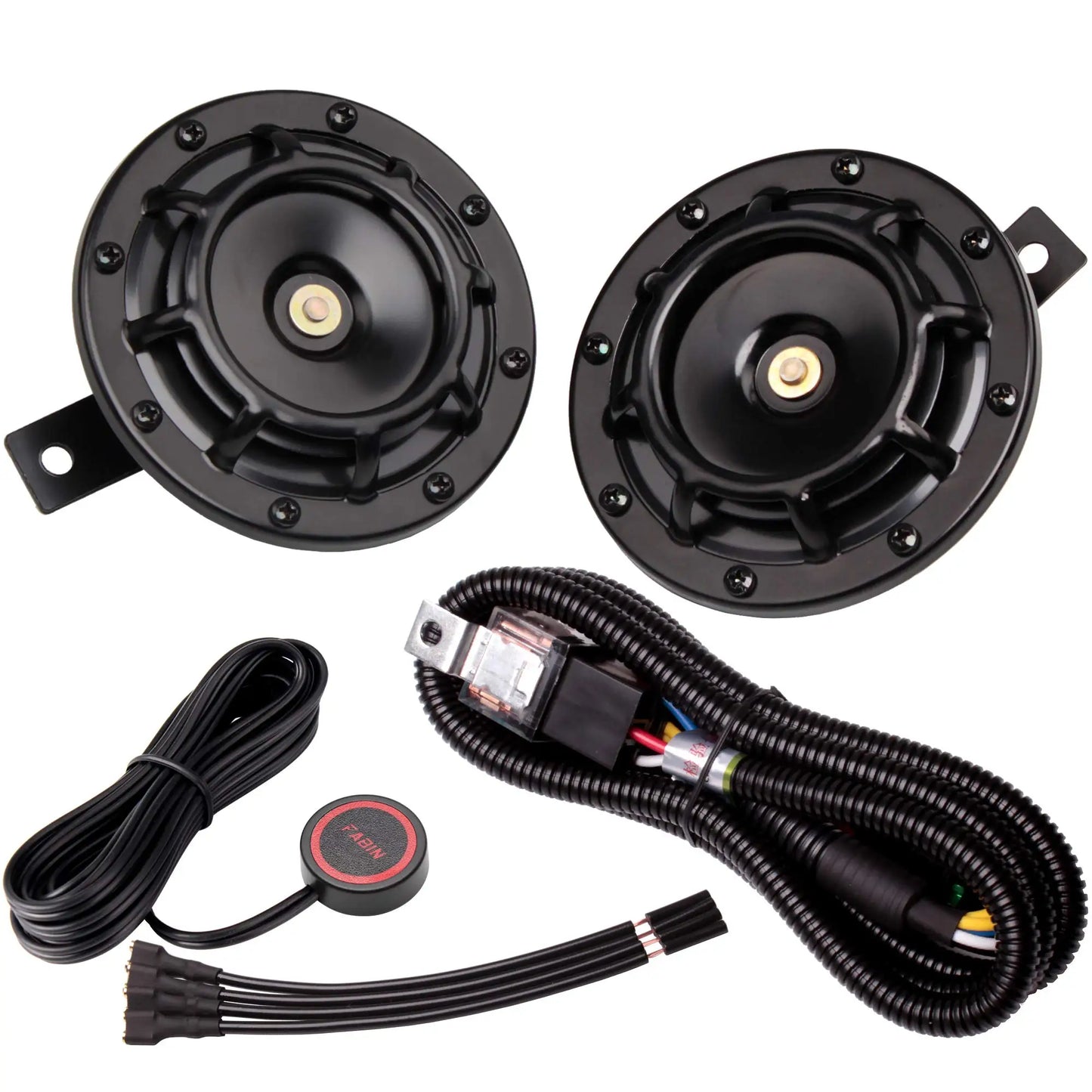 ALLREY 2Pcs Car Horn Multi-Color 12V Disc Electric Air Horn Kit Dual Tone Super Loud Alarm Singal Motorcycle Truck Warning Tool - TrendForce25