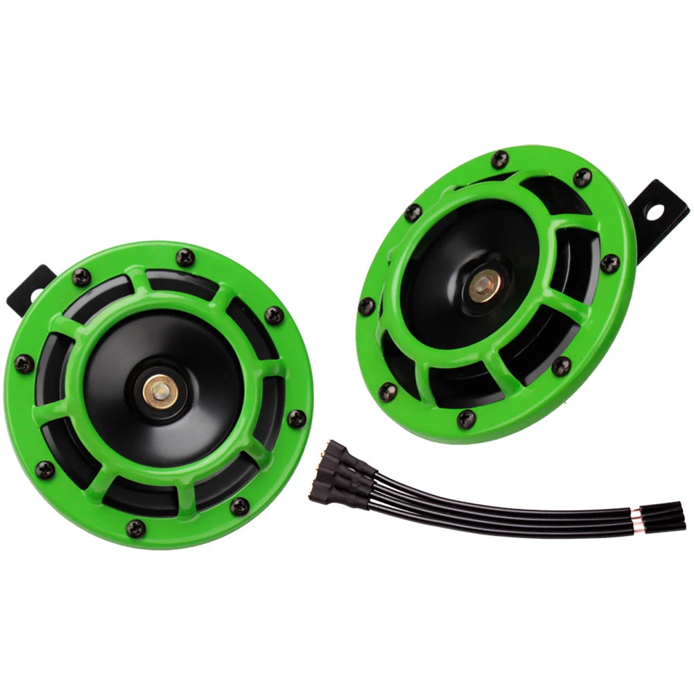 ALLREY 2Pcs Car Horn Multi-Color 12V Disc Electric Air Horn Kit Dual Tone Super Loud Alarm Singal Motorcycle Truck Warning Tool - TrendForce25