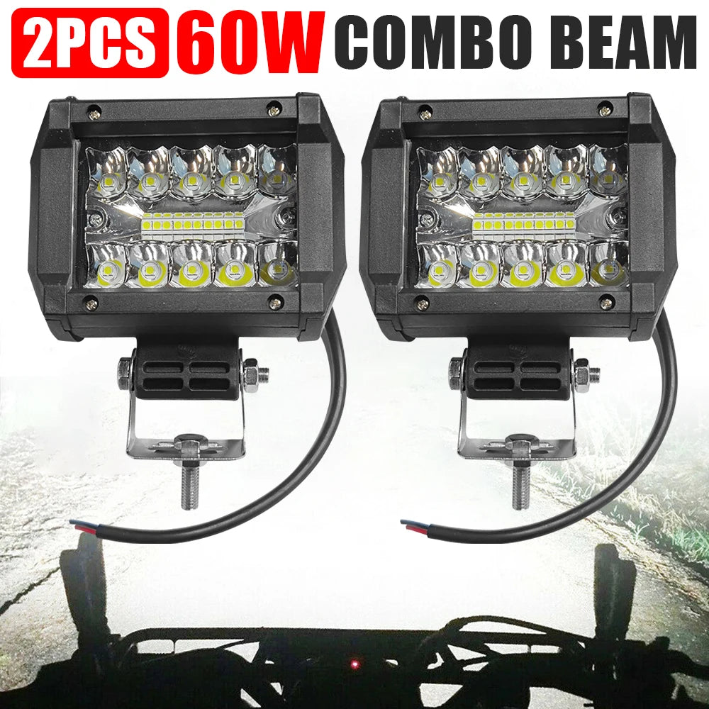 2/4 Pack 60W LED Car Work Light Bar, Dustproof LED Pods Light Bar, High-Brightness External Auxiliary Light Bar 12V Vehicles