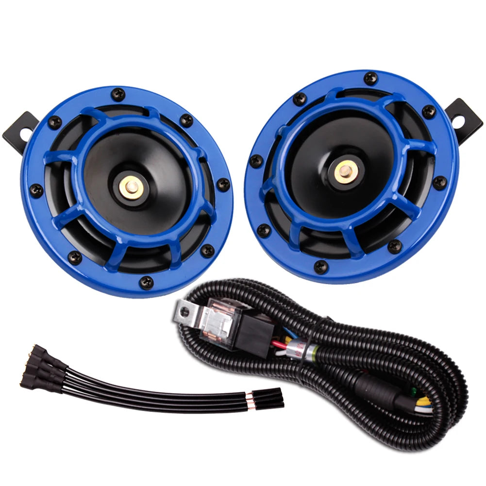 ALLREY 2Pcs Car Horn Multi-Color 12V Disc Electric Air Horn Kit Dual Tone Super Loud Alarm Singal Motorcycle Truck Warning Tool - TrendForce25