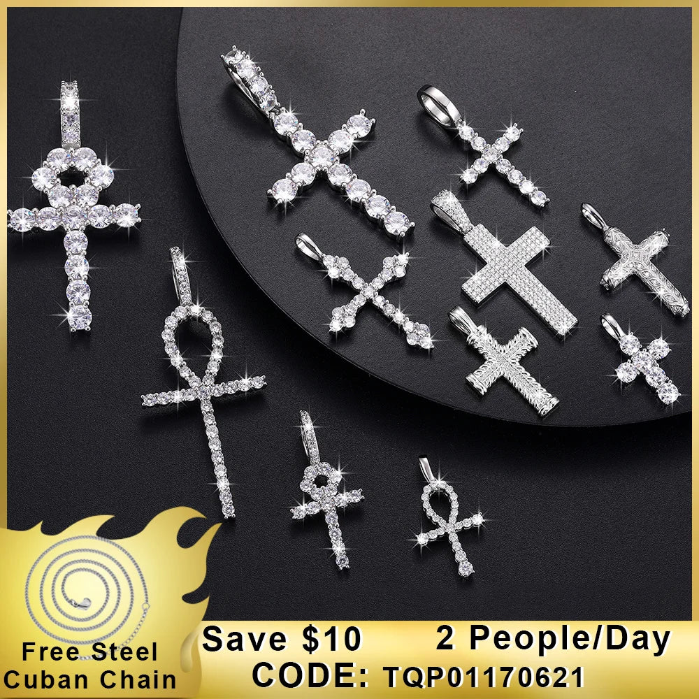Exquisite Fashion 925 Sterling Silver Cross Pendant Moissanite Pendant Necklace For Men Women Hip Hop Jewelry Wholesale 2022 New - TrendForce25