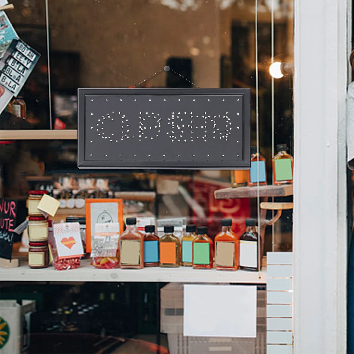 Neon Open Closed Sign, LED Window Door Hanging Business Sign with Chain, 48x25cm Illuminated Storefront Decor, Shop Signage