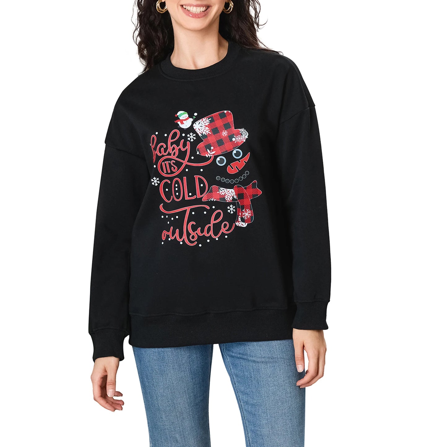 Women s Christmas Sweaters Adorable Reindeer Print Round Neck Knit Pullovers Festive Winter Holiday Tops Oversized Cozy Jumpers
