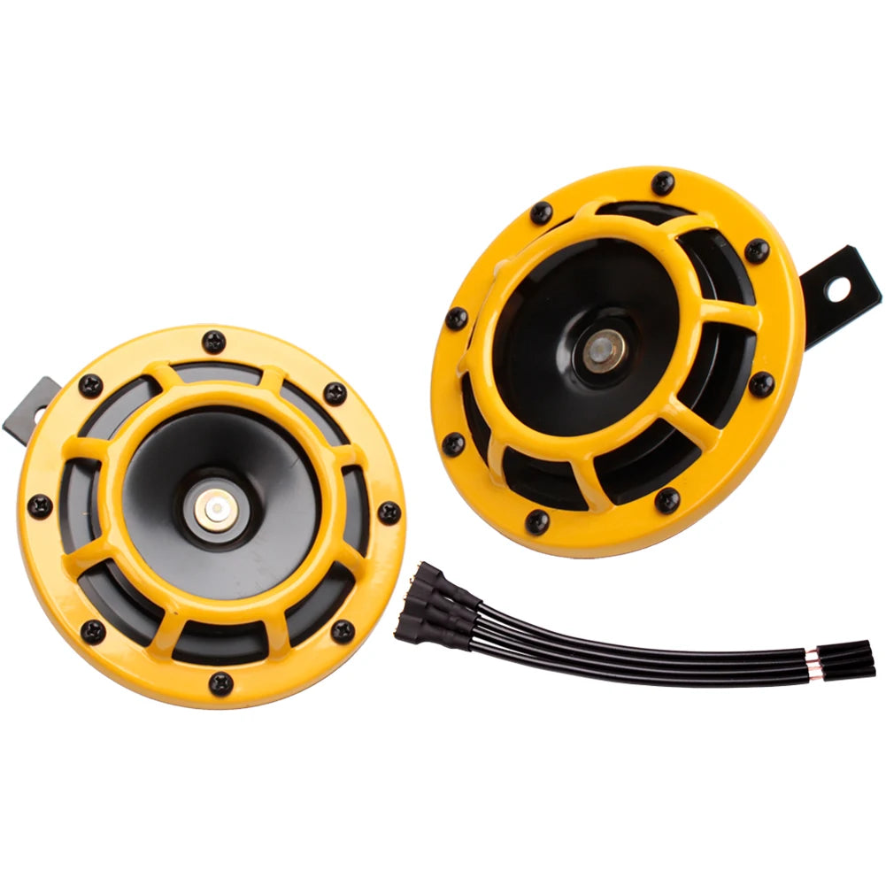 ALLREY 2Pcs Car Horn Multi-Color 12V Disc Electric Air Horn Kit Dual Tone Super Loud Alarm Singal Motorcycle Truck Warning Tool - TrendForce25