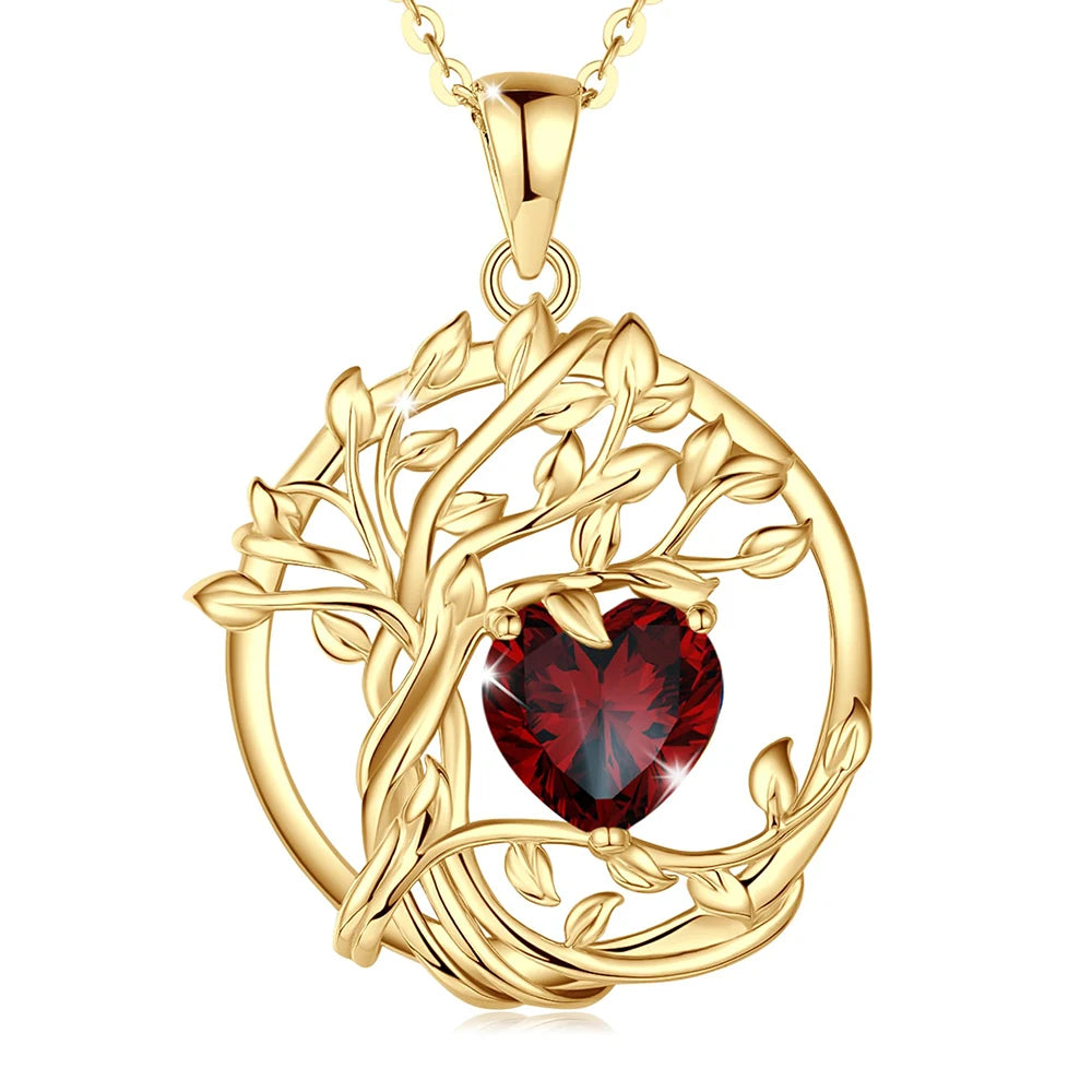 Tree of life Birthstone Sterling Silver Pendant Necklace Gemstone Anniversary Birthday Jewelry Christmas Gifts for Mom Her Wife