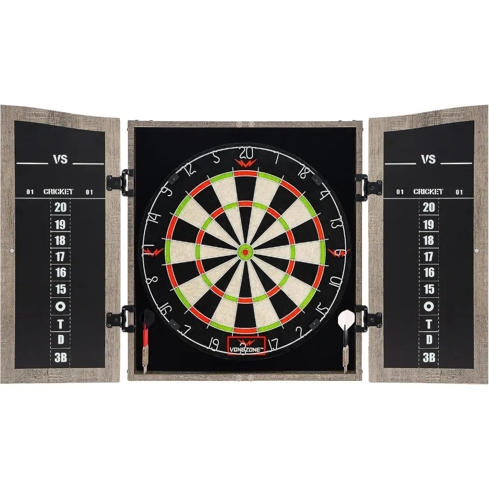Dartboard Cabinet Set - Easy Assembly One Piece Sports Hemp Dartboard Scoreboard - Play Immediately - 6 Dart Chalk Set for Home