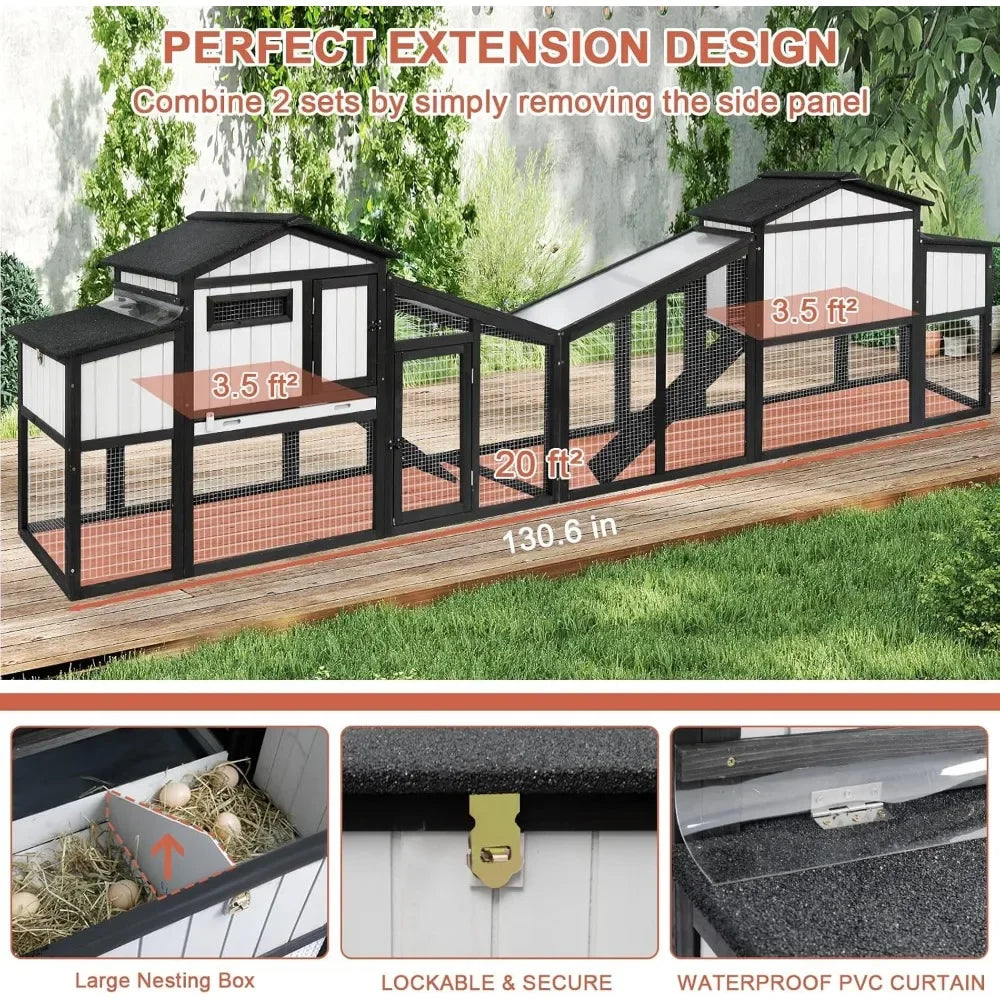 65.3" Long Chicken Coop and Hen House for 1-2 Chickens, Comes with Nesting Boxes, Trays, Perches, Combinable, Black - TrendForce25