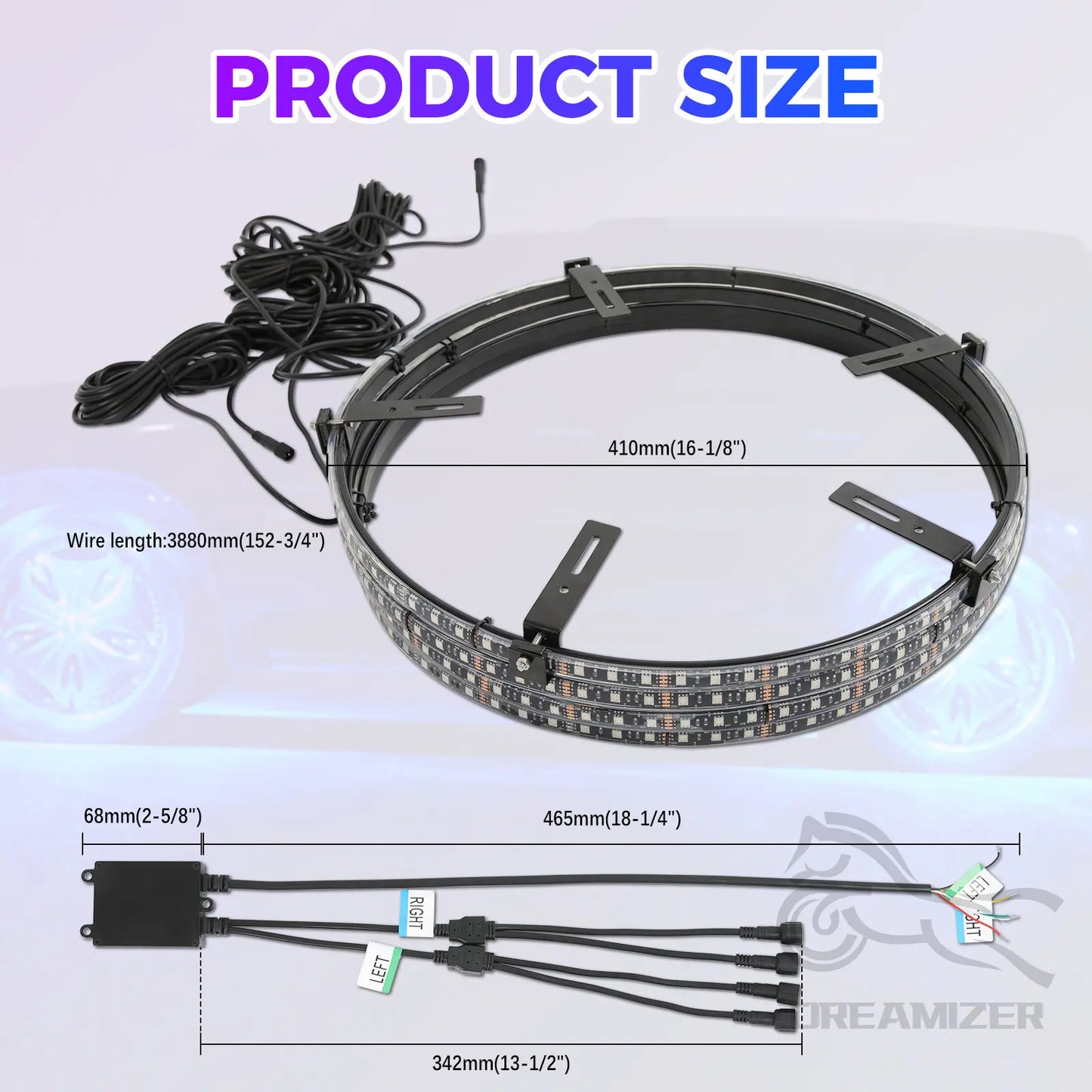 4Pcs Car Hub Light For 15.5 in Wheel Decorative Waterproof LED APP/Remote Wheel Ring Conversions Phantom Light Neon Lamp - TrendForce25