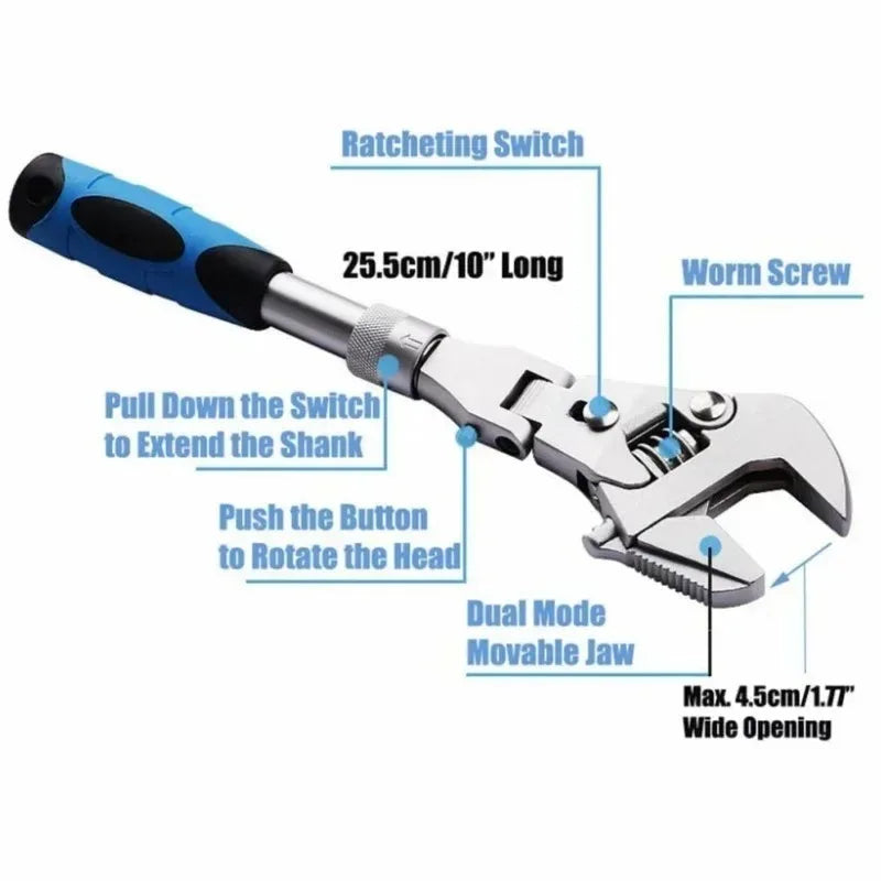 Multifunction 5 in1 Torque Wrench 10 Inch Adjustable Ratchet Wrench 180 Degree Folding Spanner Household Maintenance Manual Tool