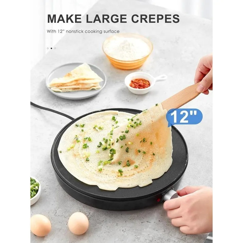 Crepe Maker Machine, Reemix Compact Pancake Griddle Precise Temperature Control, Nonstick 12” Electric Griddle