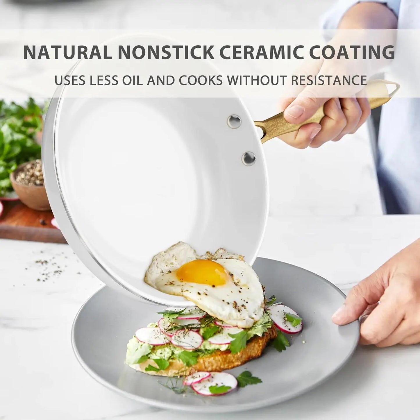Pots and Pans Set Non Stick - Ceramic Cookware Set with Cooking Utensils Set, Non Toxic Kitchen Cookware Sets Dutch-white