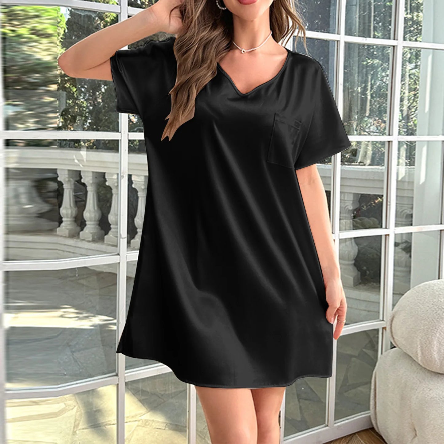 Women'S Ice Silk T Shirt Nightdress Thin Home Pajamas Plus-Size Long Sleepshirts Christmas Nightgown Nightwears For Ladies