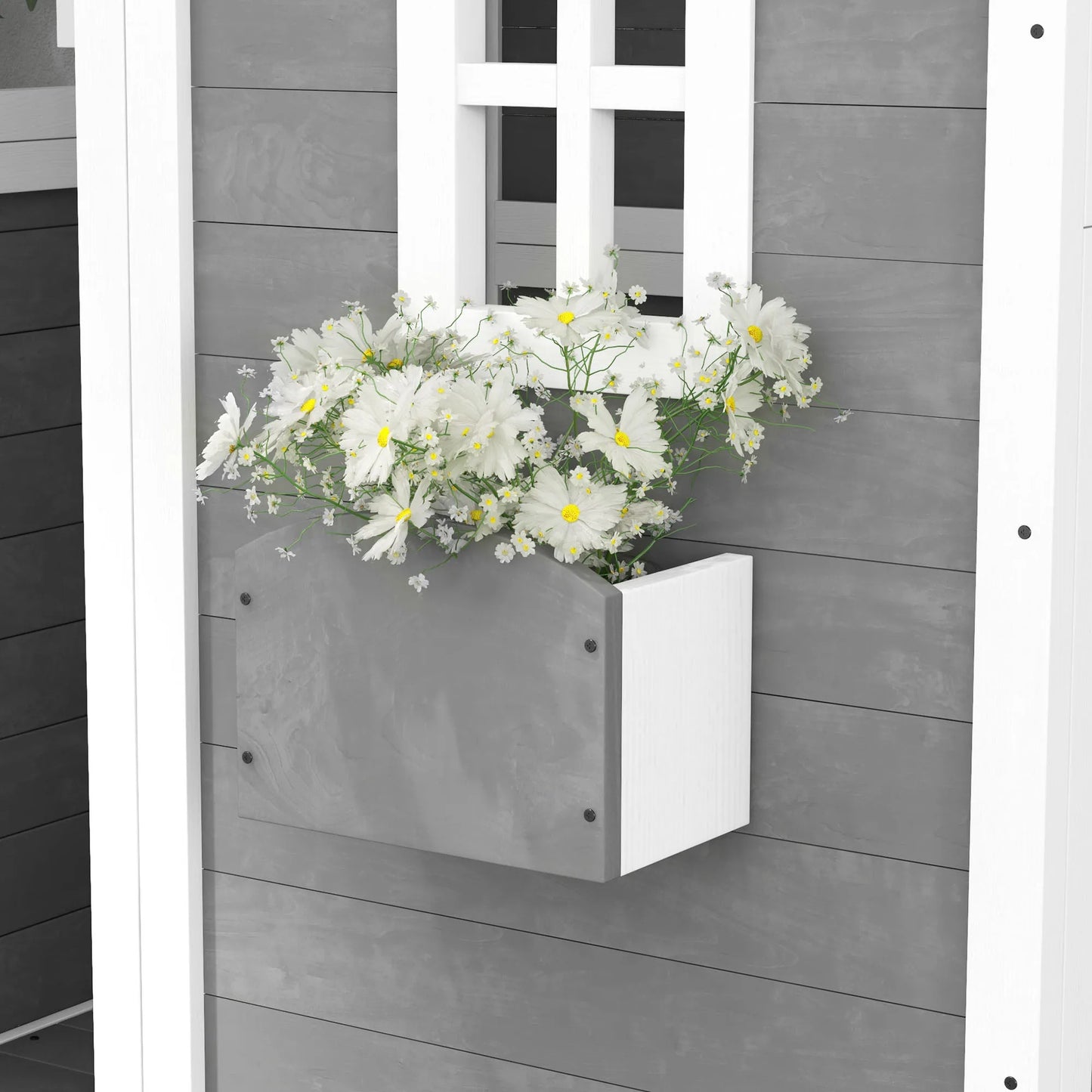 Outsunny Playhouse for Kids, Outdoor Wooden Playhouse with Floor, Door, Windows & Planter Box for 3-8 Year Olds, Backyard