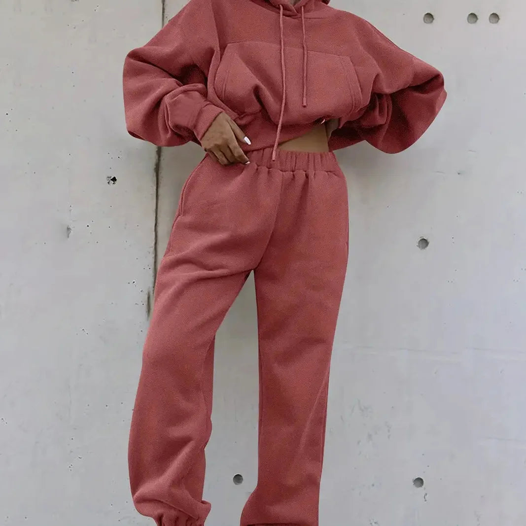 Sport Thick Winter Women Tracksuit Pink Fleece Sweatpants and Sweatshirts Suit for Women Pants And Top Set 2 Piese Set