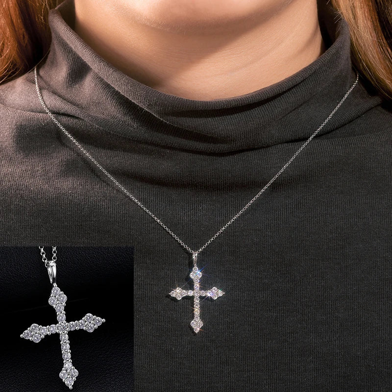 Exquisite Fashion 925 Sterling Silver Cross Pendant Moissanite Pendant Necklace For Men Women Hip Hop Jewelry Wholesale 2022 New - TrendForce25