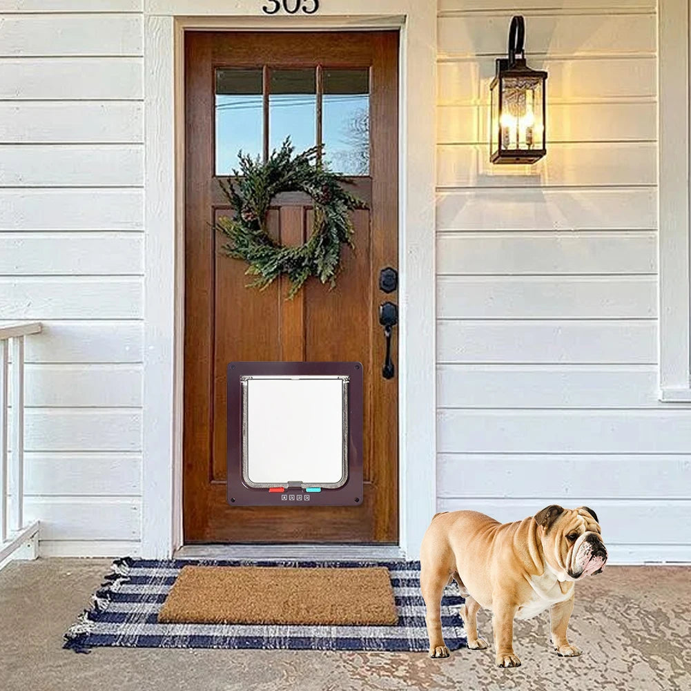 Cat Flap Door with 4 Way Security Lock Puppy Kitten Safety In&out Pet Door ABS Plastic Small Pet Gate Pet Doors and Sliding Door