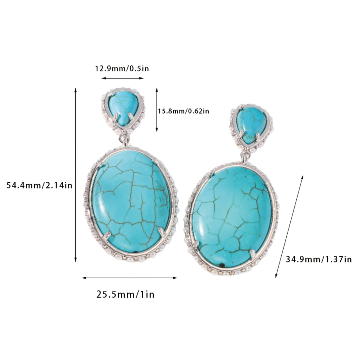 925 Silver, Turquoise and Pearl Double Treasure Earrings, Women's Earrings with high quality turquoise and pearl, fashionable an