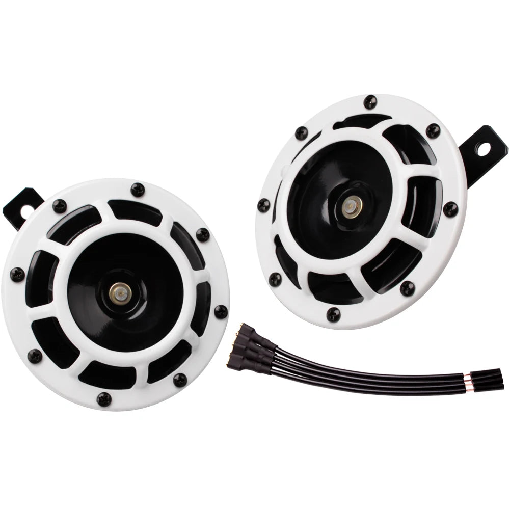 ALLREY 2Pcs Car Horn Multi-Color 12V Disc Electric Air Horn Kit Dual Tone Super Loud Alarm Singal Motorcycle Truck Warning Tool - TrendForce25