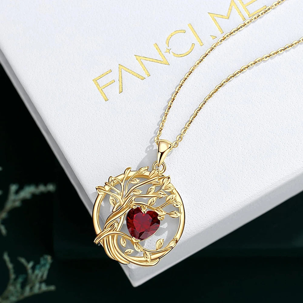 Tree of life Birthstone Sterling Silver Pendant Necklace Gemstone Anniversary Birthday Jewelry Christmas Gifts for Mom Her Wife